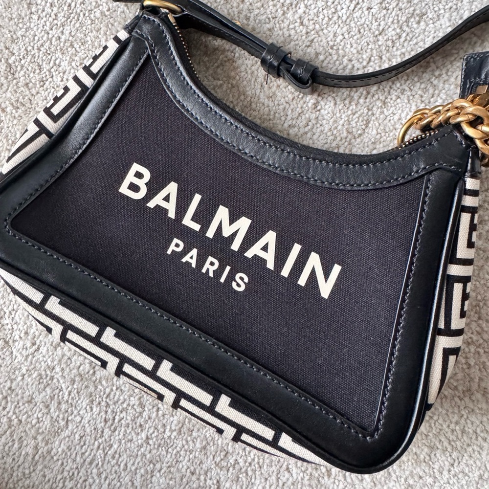 Balmain Black and White B army Purse with Gold Accent